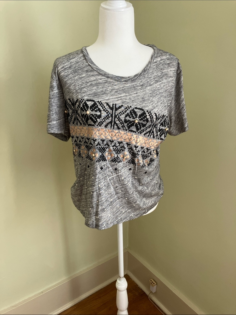J Crew Grey Tribal & Gemstone Tee